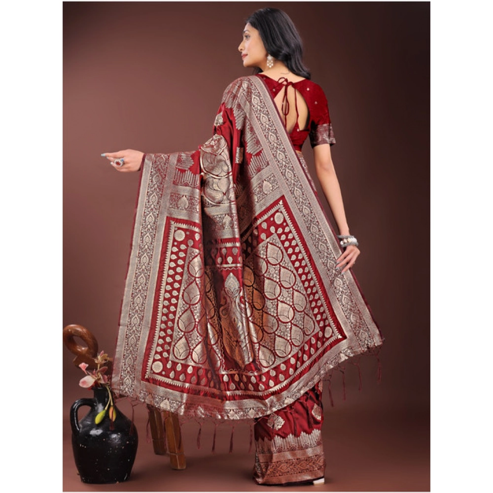 generic women's silk printed saree with unstitched blouse 5.5mtr (maroon) generic women's silk printed saree with unstitched blouse 5.5mtr (maroon)