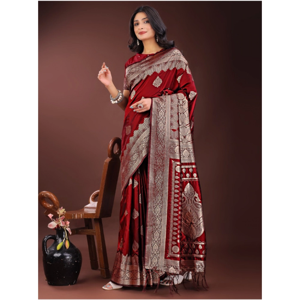 generic women's silk printed saree with unstitched blouse 5.5mtr (maroon) generic women's silk printed saree with unstitched blouse 5.5mtr (maroon)