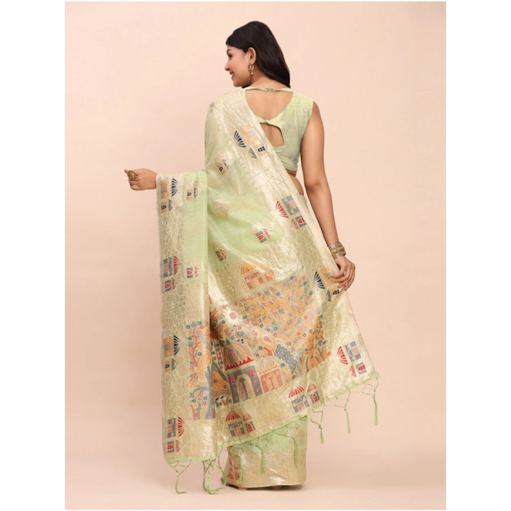 generic women's linen cotton printed saree with unstitched blouse 5.5mtr (light green) generic women's linen cotton printed saree with unstitched blouse 5.5mtr (light green)