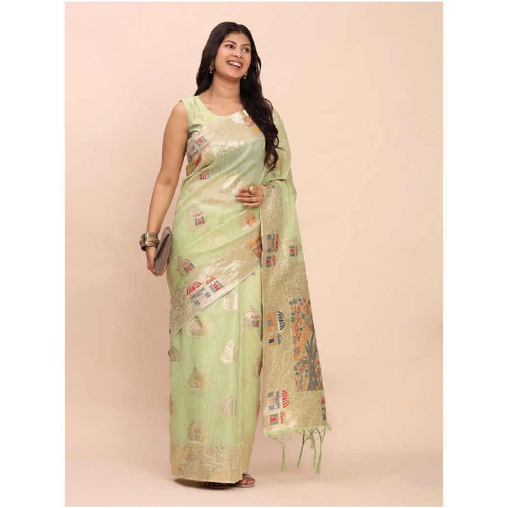 generic women's linen cotton printed saree with unstitched blouse 5.5mtr (light green) generic women's linen cotton printed saree with unstitched blouse 5.5mtr (light green)