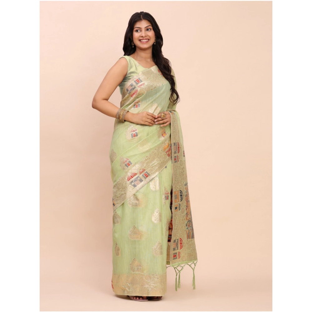 generic women's linen cotton printed saree with unstitched blouse 5.5mtr (light green) generic women's linen cotton printed saree with unstitched blouse 5.5mtr (light green)