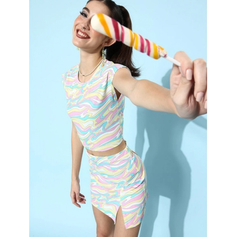 generic women's polyester lycra printed cap sleeve co ord set (multicolor) generic women's polyester lycra printed cap sleeve co ord set (multicolor)