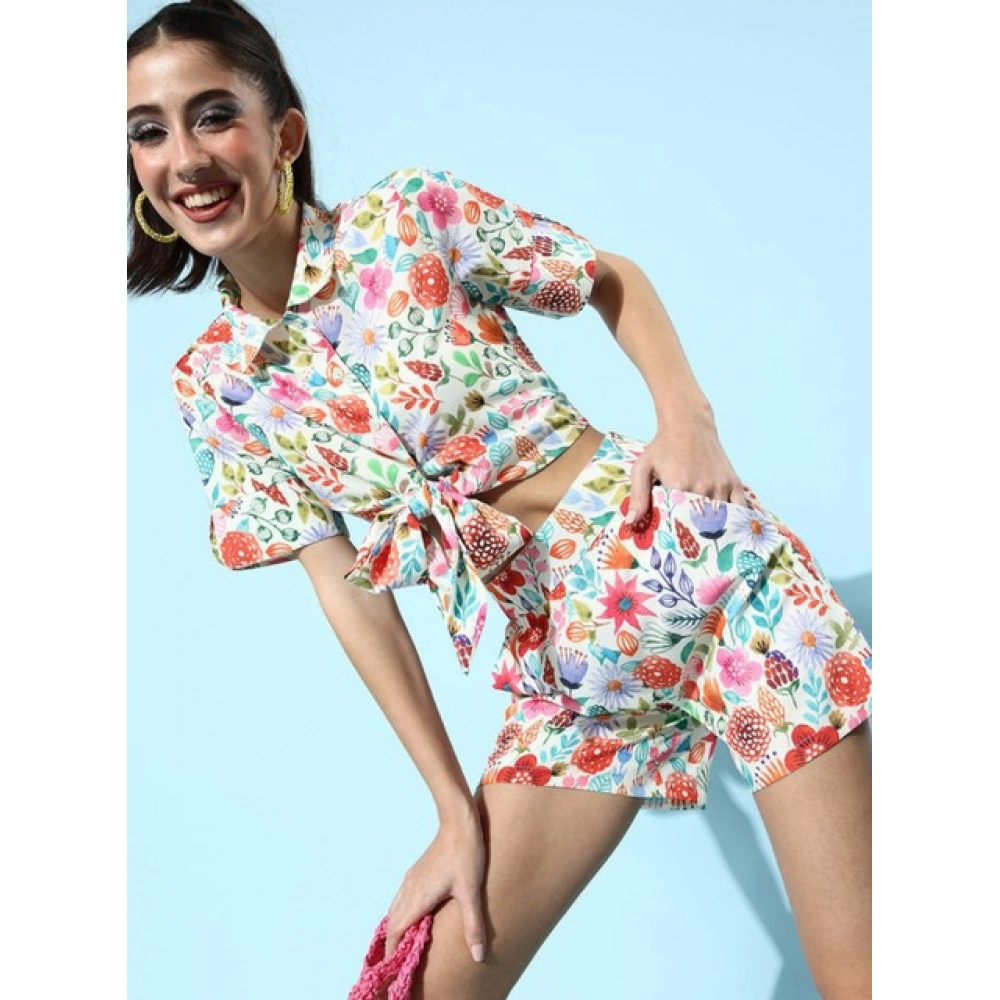 generic women's polyester floral short sleeve co ord set (multicolor) generic women's polyester floral short sleeve co ord set (multicolor)