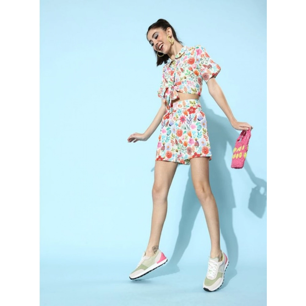 generic women's polyester floral short sleeve co ord set (multicolor) generic women's polyester floral short sleeve co ord set (multicolor)