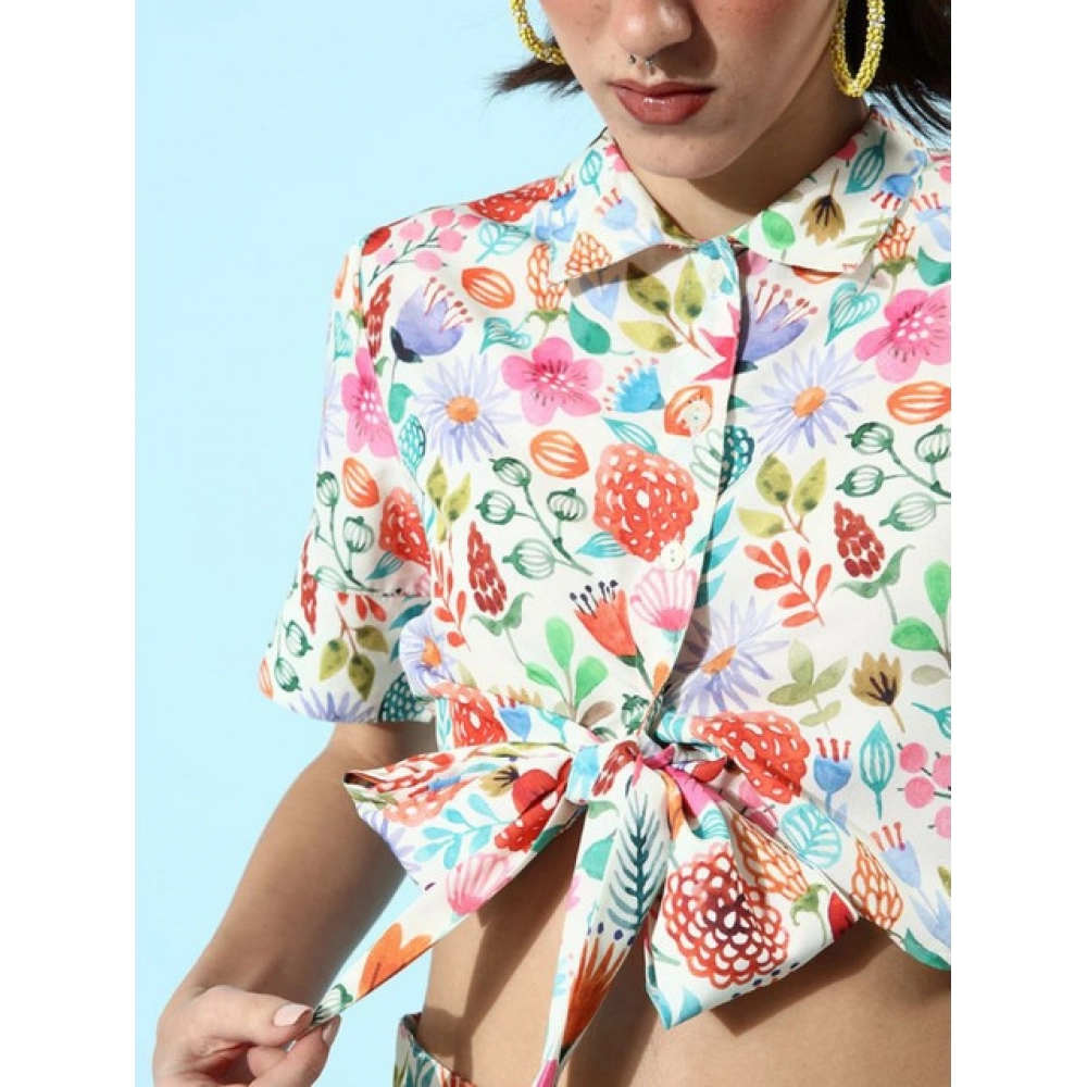 generic women's polyester floral short sleeve co ord set (multicolor) generic women's polyester floral short sleeve co ord set (multicolor)