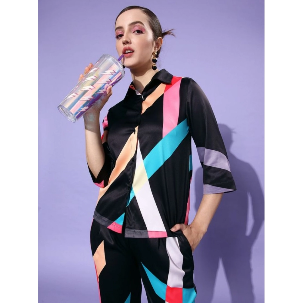 generic women's satin colour block long sleeves co ord set (multicolor) generic women's satin colour block long sleeves co ord set (multicolor)