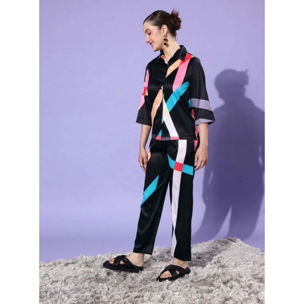 generic women's satin colour block long sleeves co ord set (multicolor) generic women's satin colour block long sleeves co ord set (multicolor)