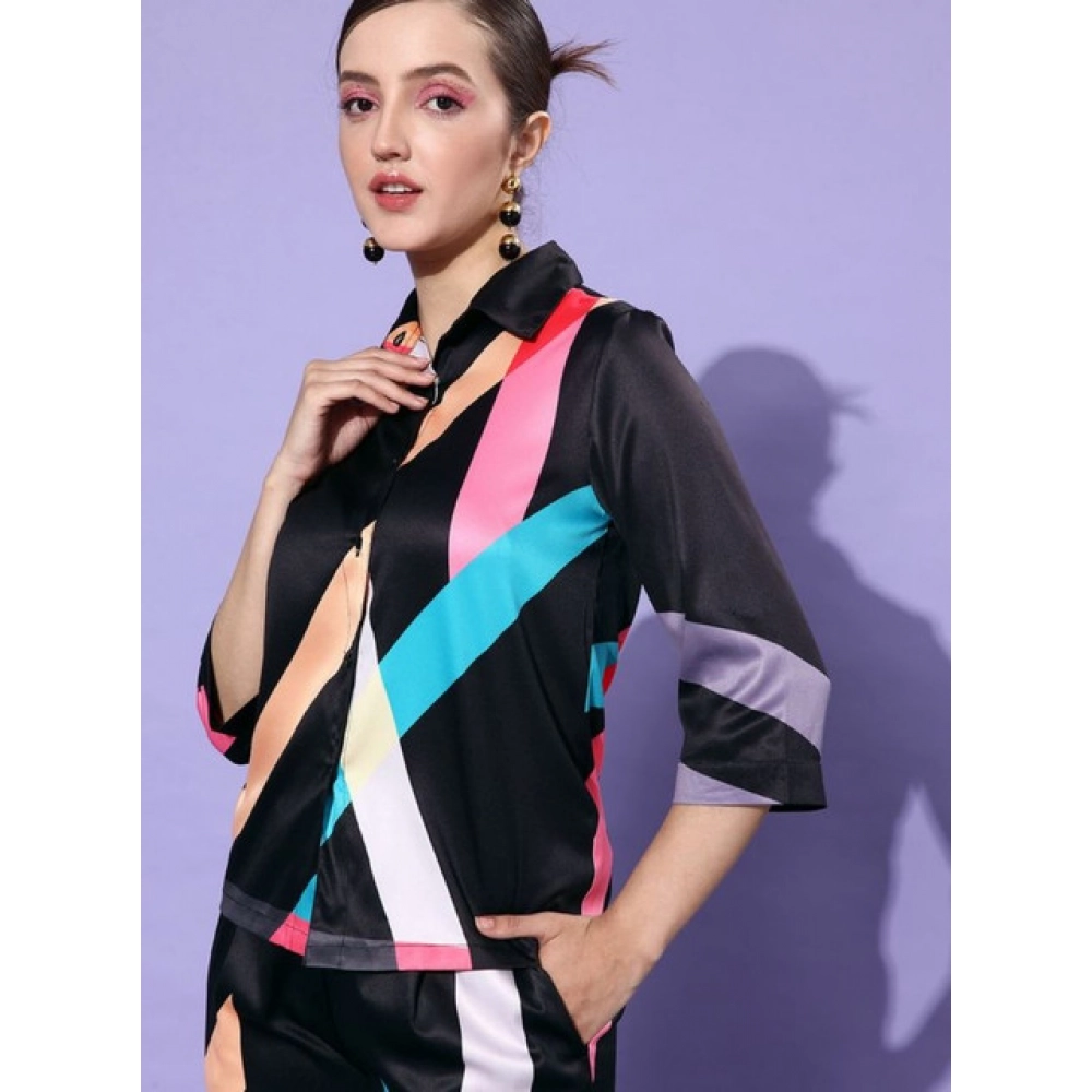 generic women's satin colour block long sleeves co ord set (multicolor) generic women's satin colour block long sleeves co ord set (multicolor)
