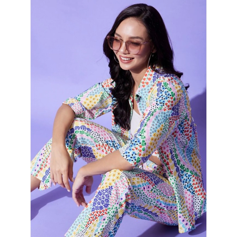 generic women's polyester floral 3 4th sleeve co ord set (multicolor) generic women's polyester floral 3 4th sleeve co ord set (multicolor)