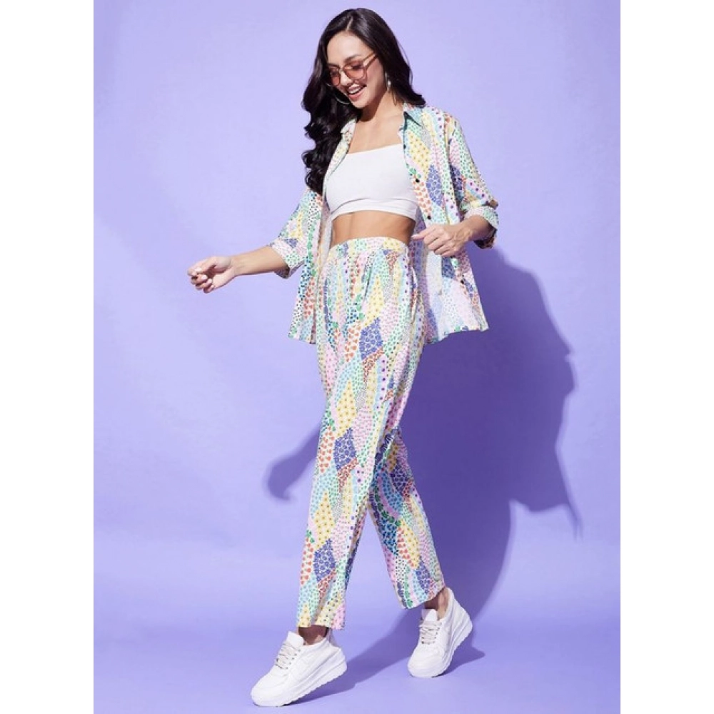 generic women's polyester floral 3 4th sleeve co ord set (multicolor) generic women's polyester floral 3 4th sleeve co ord set (multicolor)