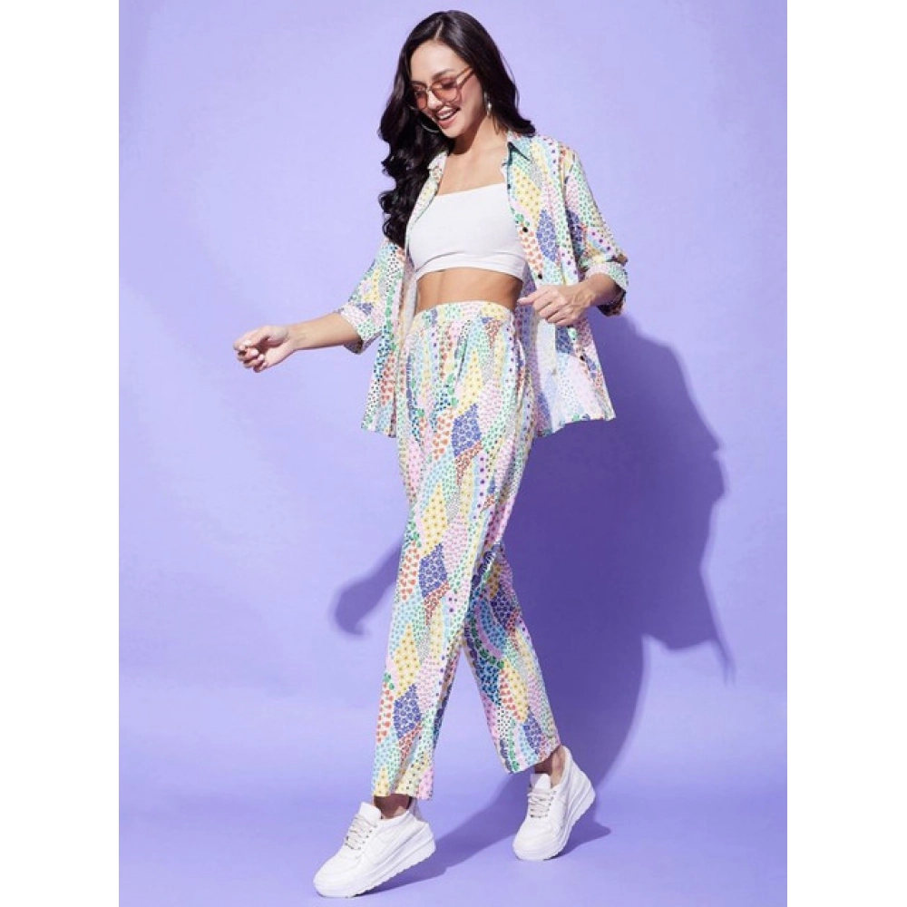generic women's polyester floral 3 4th sleeve co ord set (multicolor) generic women's polyester floral 3 4th sleeve co ord set (multicolor)