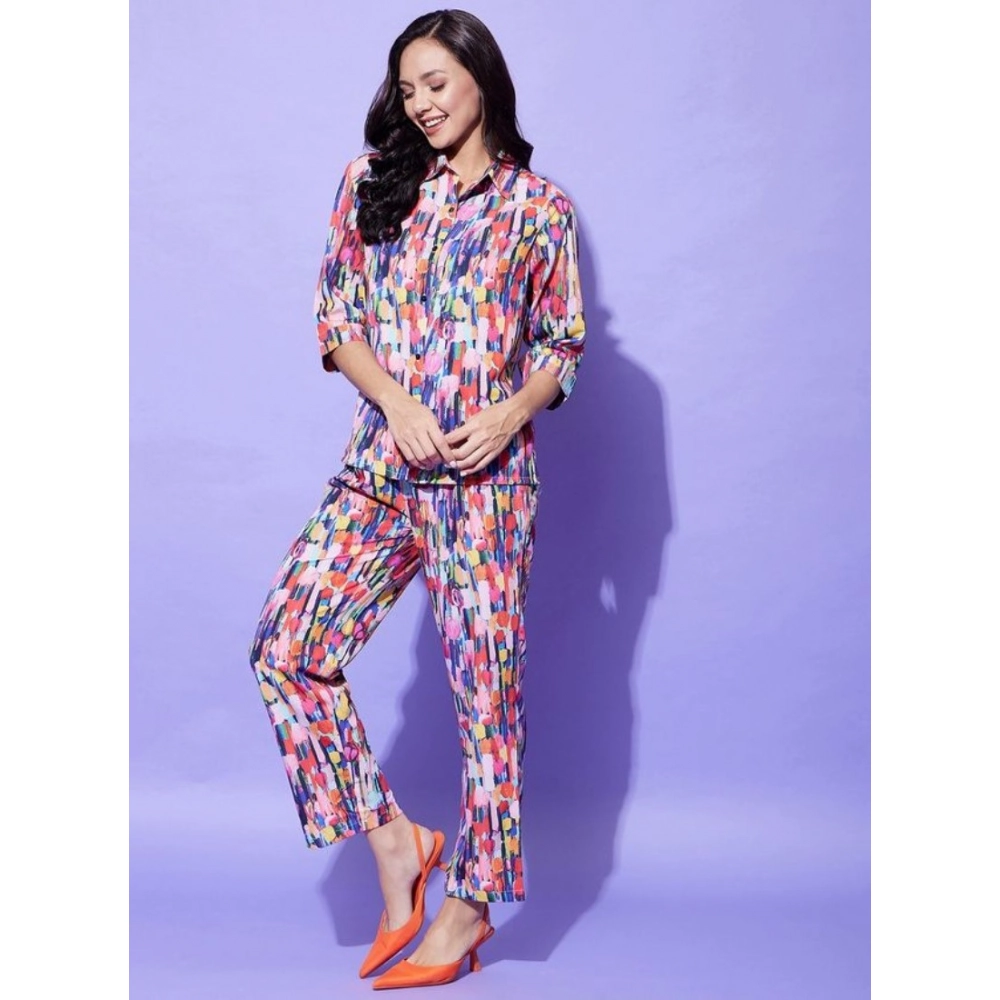 generic women's polyester floral 3 4th sleeve co ord set (multicolor) generic women's polyester floral 3 4th sleeve co ord set (multicolor)