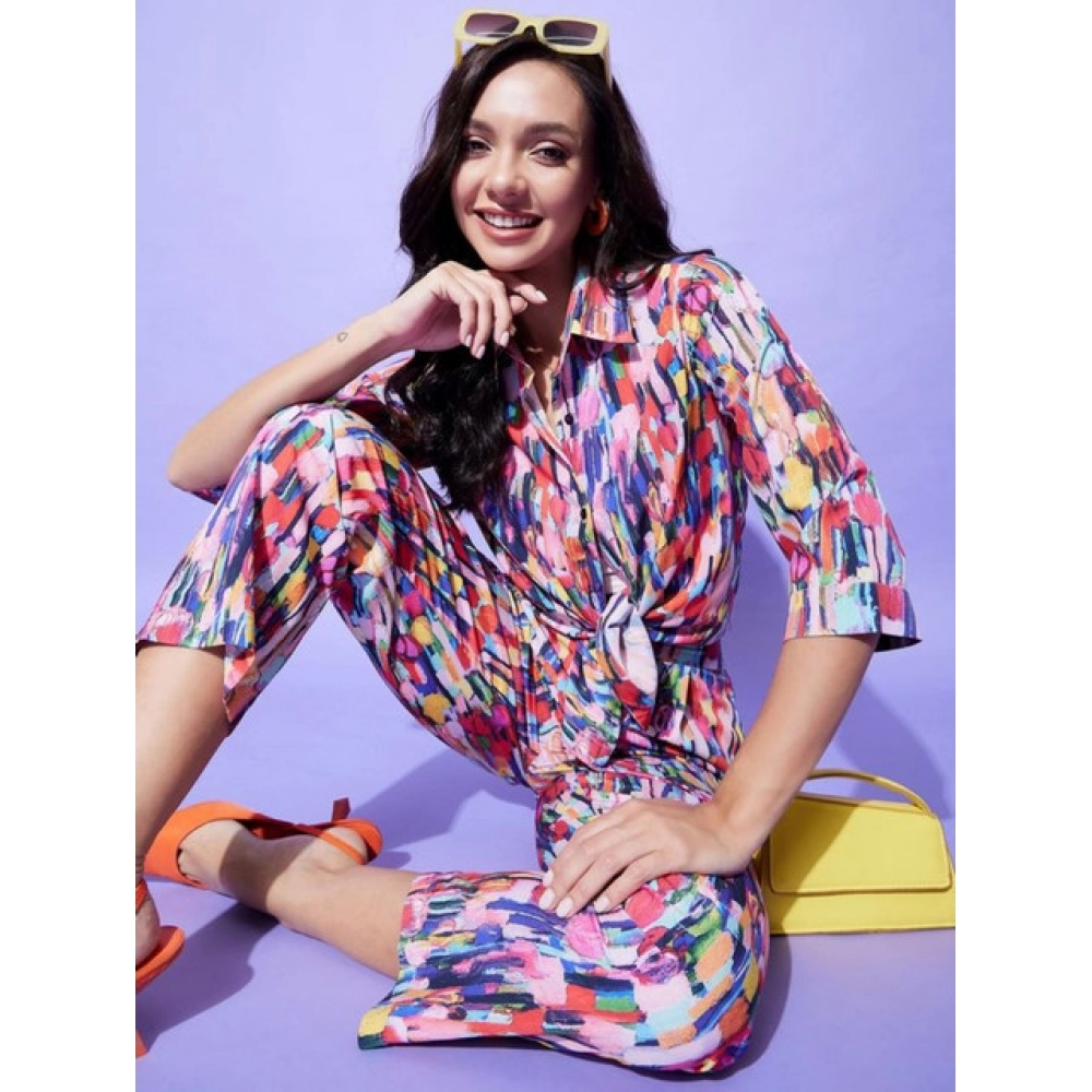 generic women's polyester floral 3 4th sleeve co ord set (multicolor) generic women's polyester floral 3 4th sleeve co ord set (multicolor)