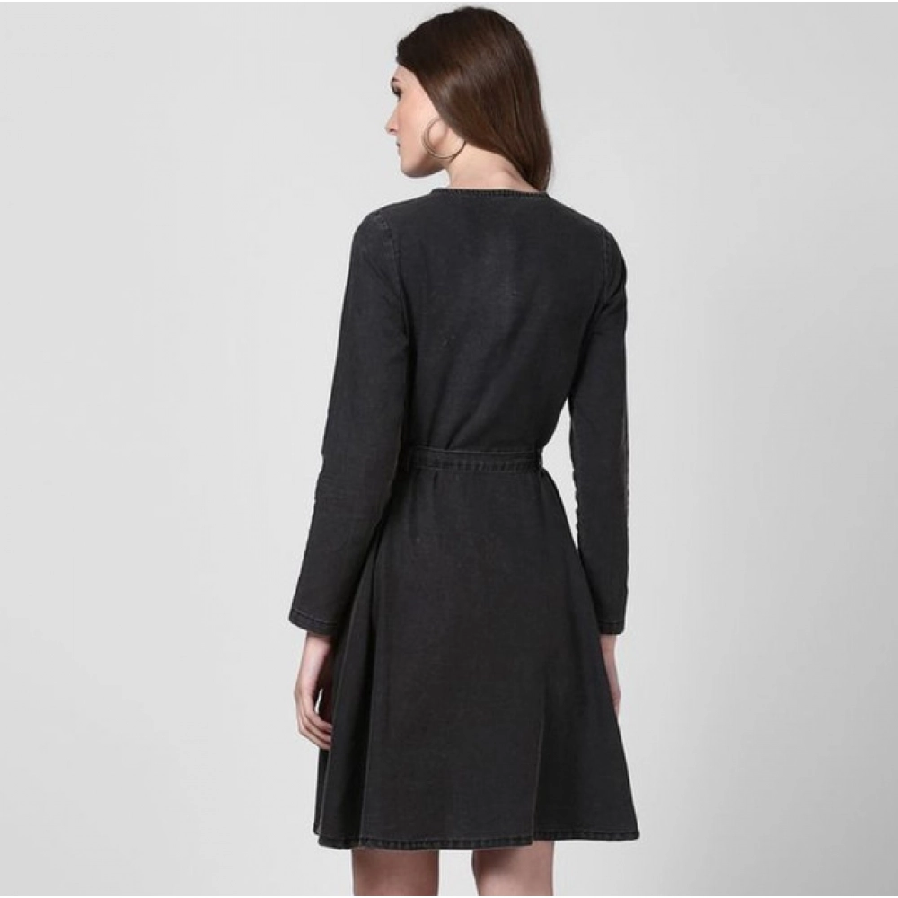 generic women's denim washed long sleeves dress (black) generic women's denim washed long sleeves dress (black)