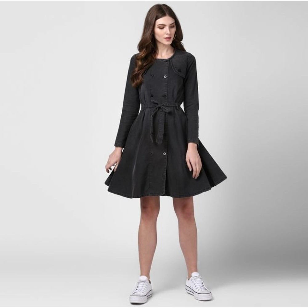 generic women's denim washed long sleeves dress (black) generic women's denim washed long sleeves dress (black)