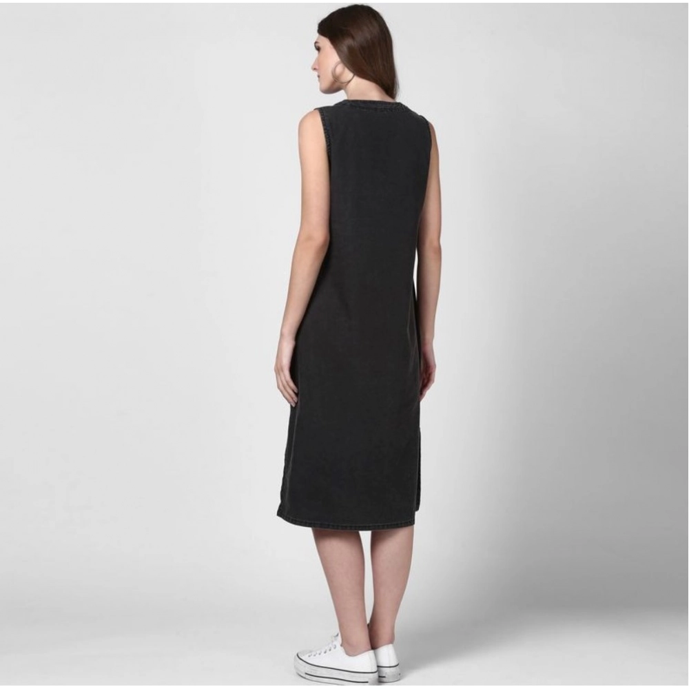 generic women's denim solid sleeveless dress (black) generic women's denim solid sleeveless dress (black)
