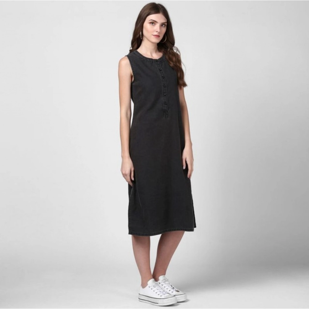 generic women's denim solid sleeveless dress (black) generic women's denim solid sleeveless dress (black)