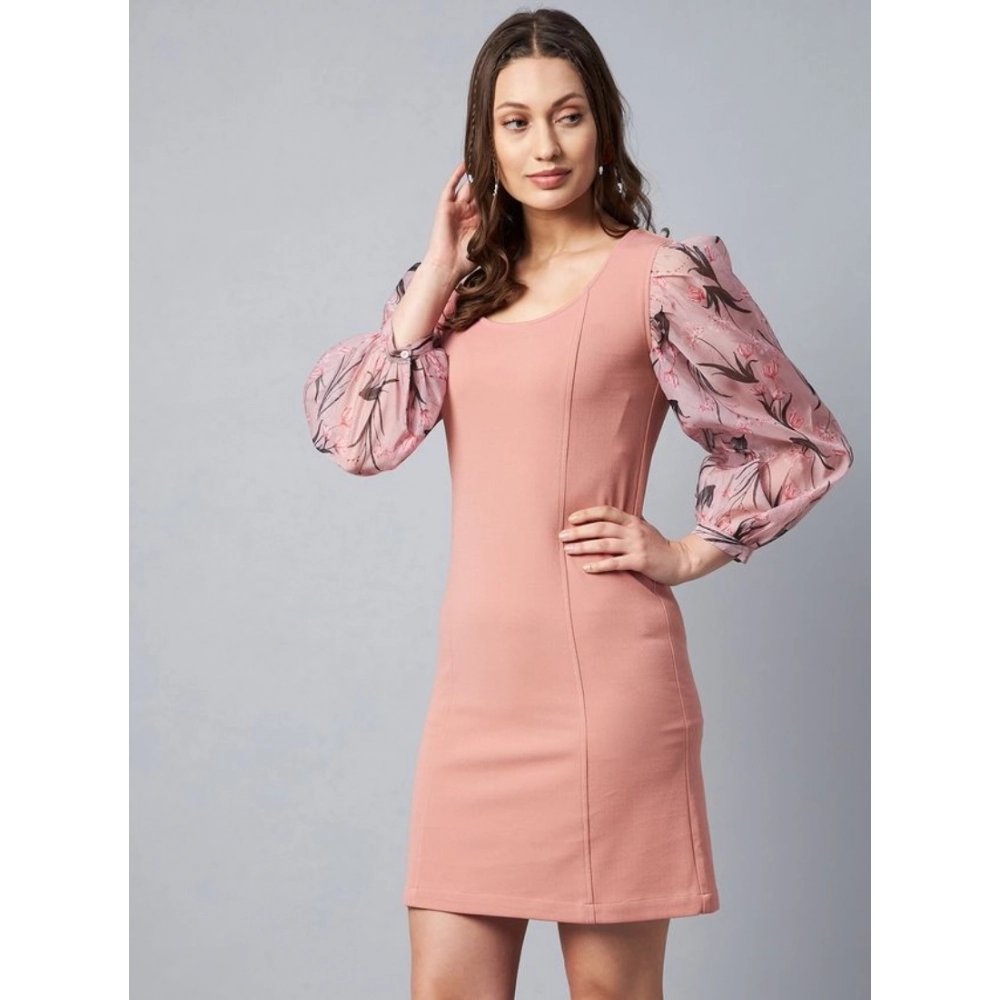 generic women's polyester lycra and organza floral balloon sleeve dress (pink) generic women's polyester lycra and organza floral balloon sleeve dress (pink)