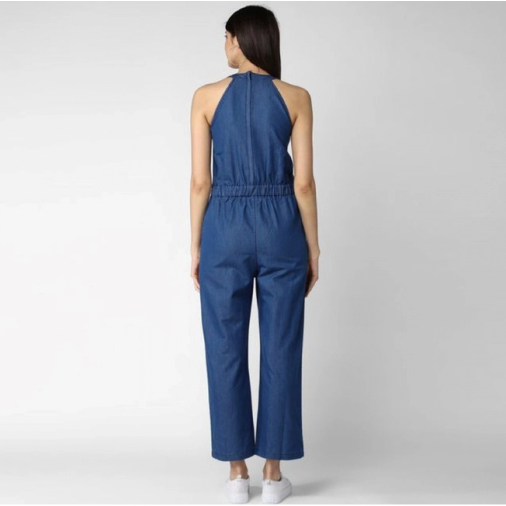 generic women's denim solid sleeveless jumpsuit (blue) generic women's denim solid sleeveless jumpsuit (blue)
