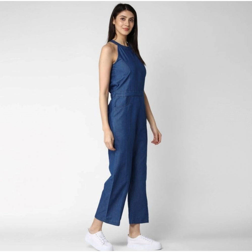 generic women's denim solid sleeveless jumpsuit (blue) generic women's denim solid sleeveless jumpsuit (blue)