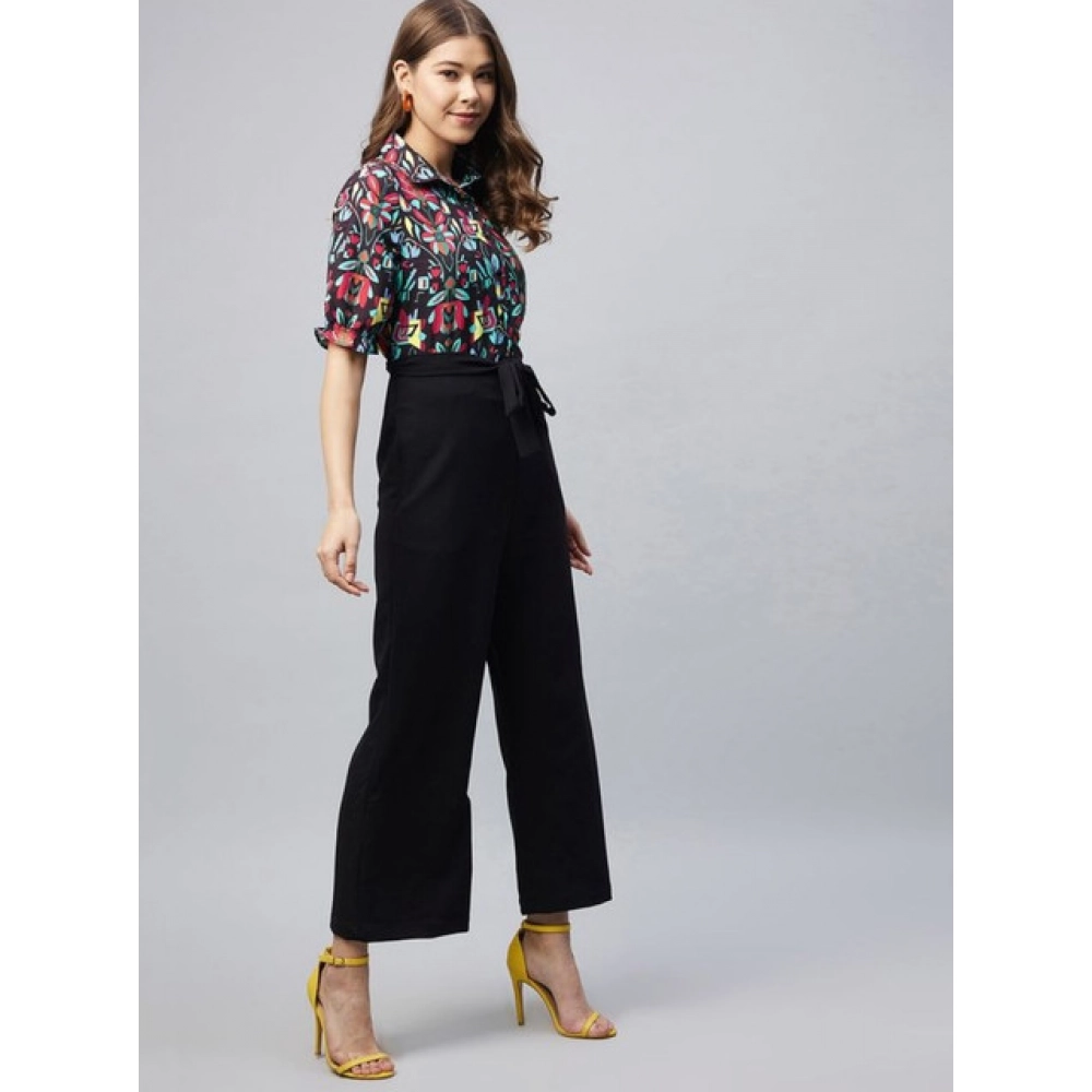 generic women's polyester floral short sleeve jumpsuit (multicolor) generic women's polyester floral short sleeve jumpsuit (multicolor)