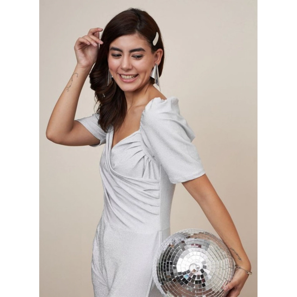 generic women's polyester shimmer self design short sleeve jumpsuit (silver) generic women's polyester shimmer self design short sleeve jumpsuit (silver)