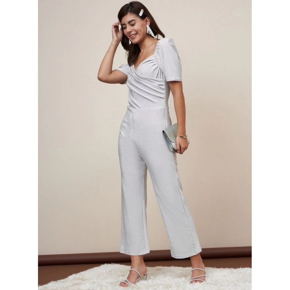 generic women's polyester shimmer self design short sleeve jumpsuit (silver) generic women's polyester shimmer self design short sleeve jumpsuit (silver)