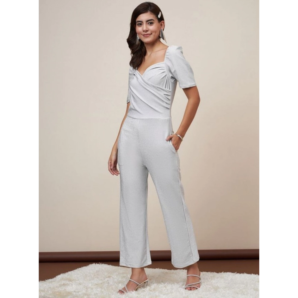 generic women's polyester shimmer self design short sleeve jumpsuit (silver) generic women's polyester shimmer self design short sleeve jumpsuit (silver)