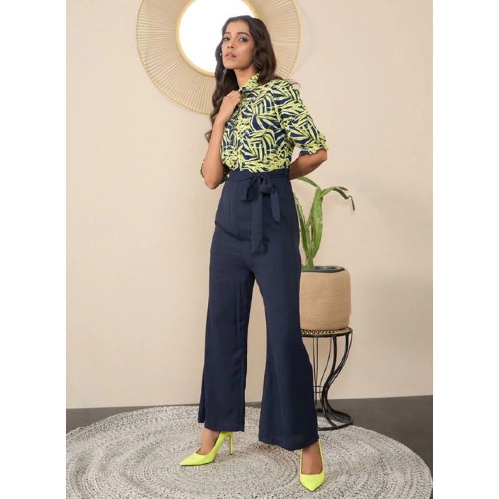 generic women's polyester floral half sleeves jumpsuit (navy yellow) generic women's polyester floral half sleeves jumpsuit (navy yellow)