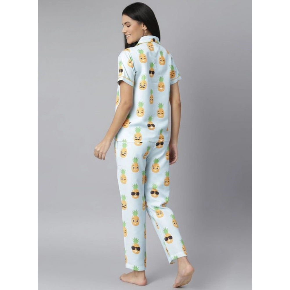 generic women's cotton blend printed short sleeve night suit (blue yellow) generic women's cotton blend printed short sleeve night suit (blue yellow)