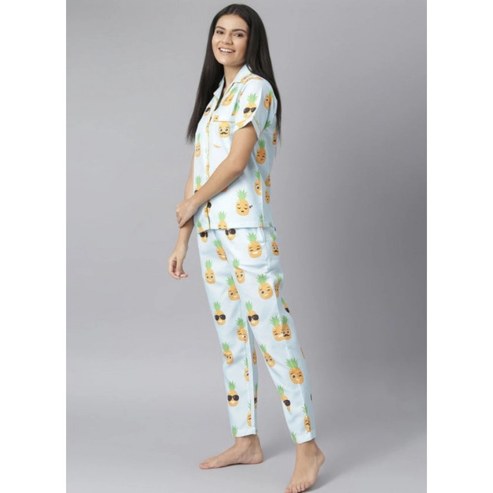 generic women's cotton blend printed short sleeve night suit (blue yellow) generic women's cotton blend printed short sleeve night suit (blue yellow)