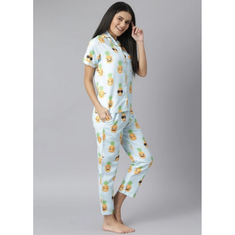 generic women's cotton blend printed short sleeve night suit (blue yellow) generic women's cotton blend printed short sleeve night suit (blue yellow)