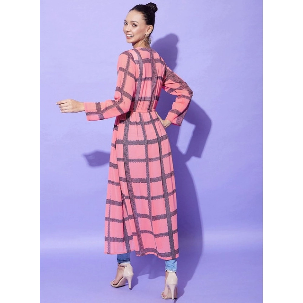generic women's polyester check long sleeves shrug (pink) generic women's polyester check long sleeves shrug (pink)