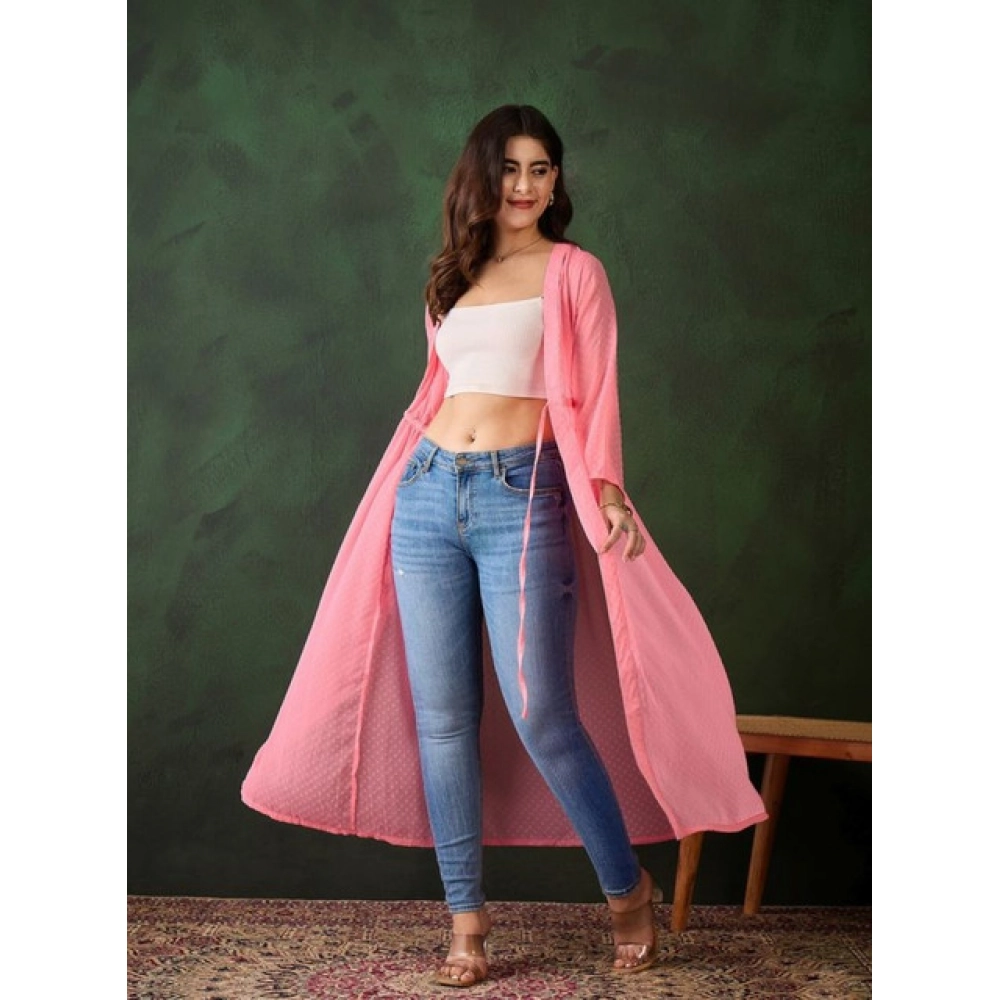 generic women's chiffon self design long sleeves shrug (pink) generic women's chiffon self design long sleeves shrug (pink)