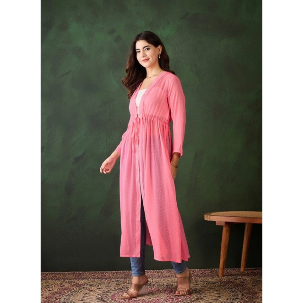 generic women's chiffon self design long sleeves shrug (pink) generic women's chiffon self design long sleeves shrug (pink)