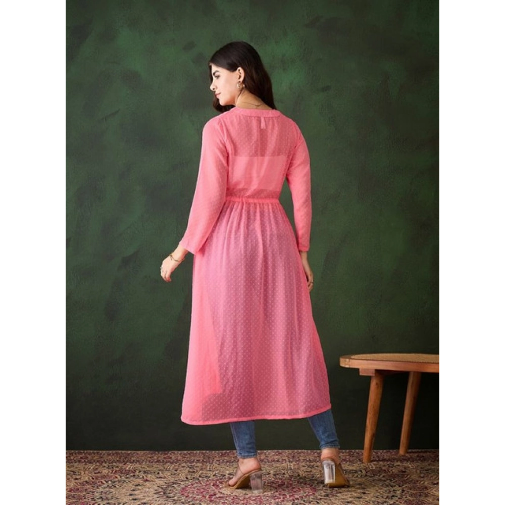 generic women's chiffon self design long sleeves shrug (pink) generic women's chiffon self design long sleeves shrug (pink)