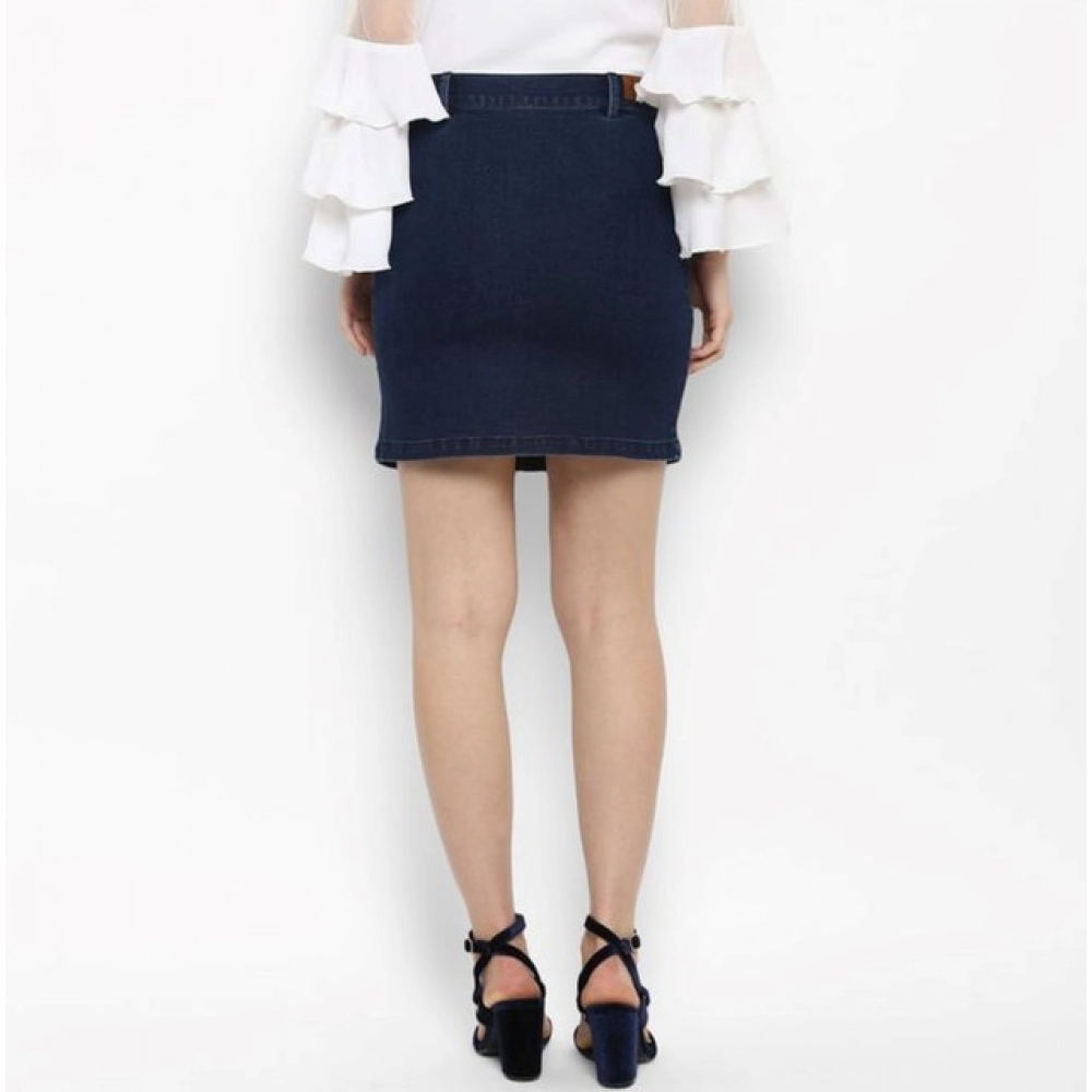 generic women's denim front button buttoned skirt (blue) generic women's denim front button buttoned skirt (blue)