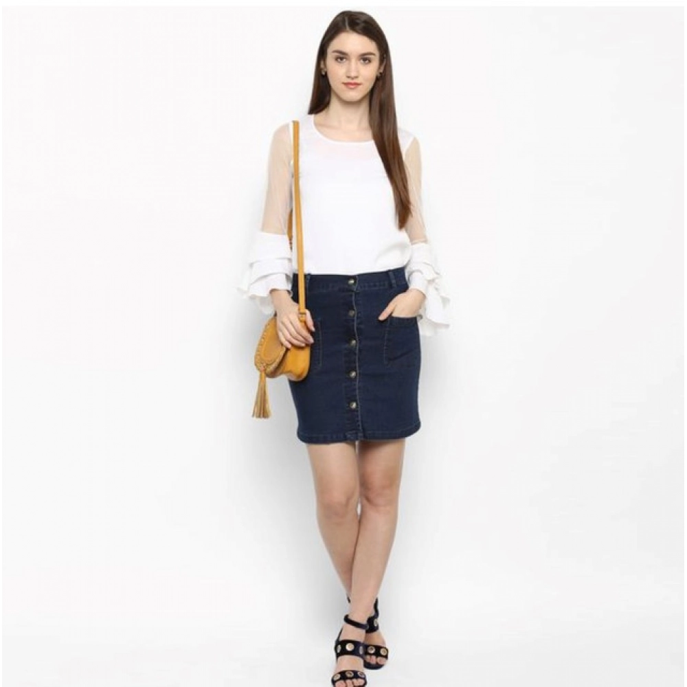 generic women's denim front button buttoned skirt (blue) generic women's denim front button buttoned skirt (blue)
