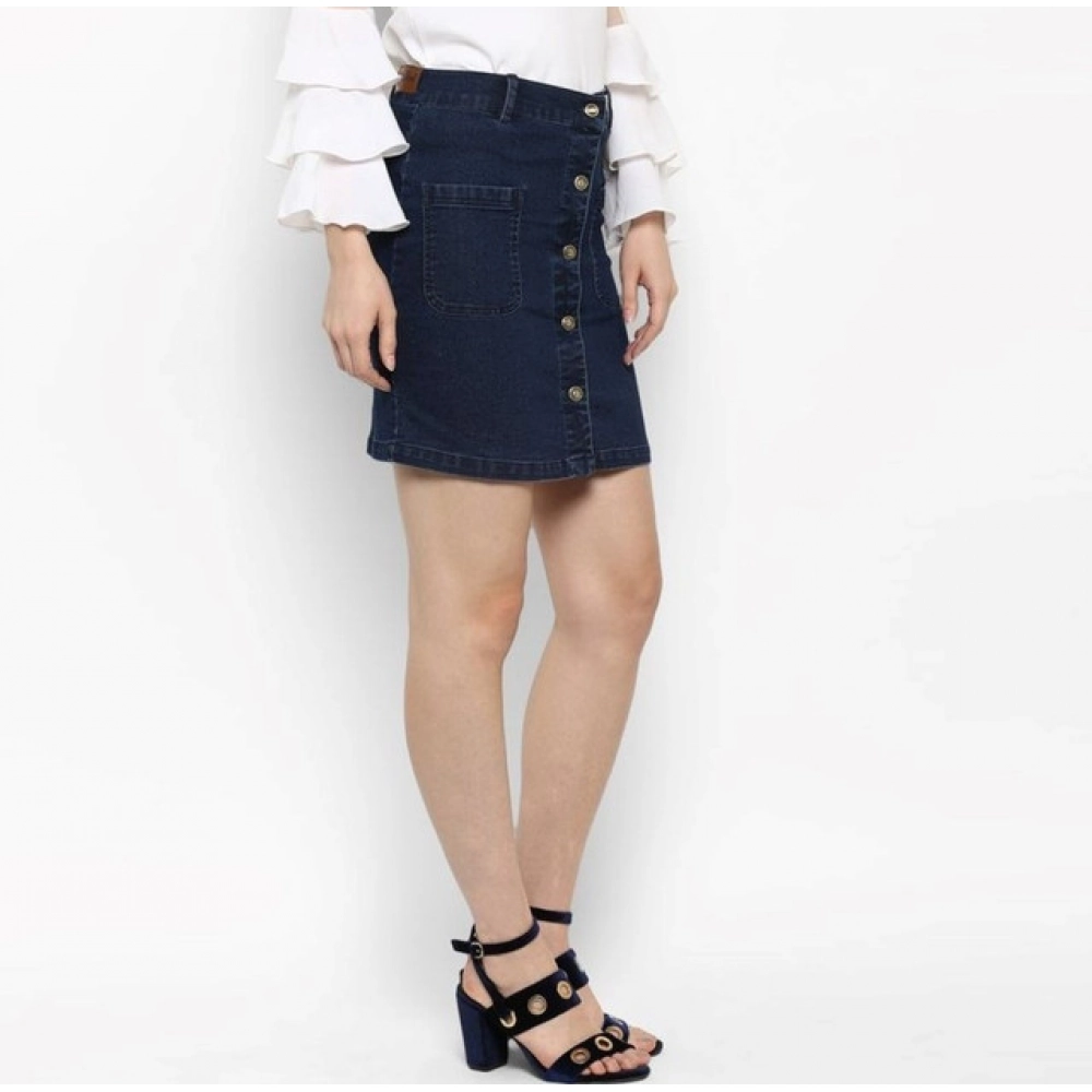 generic women's denim front button buttoned skirt (blue) generic women's denim front button buttoned skirt (blue)