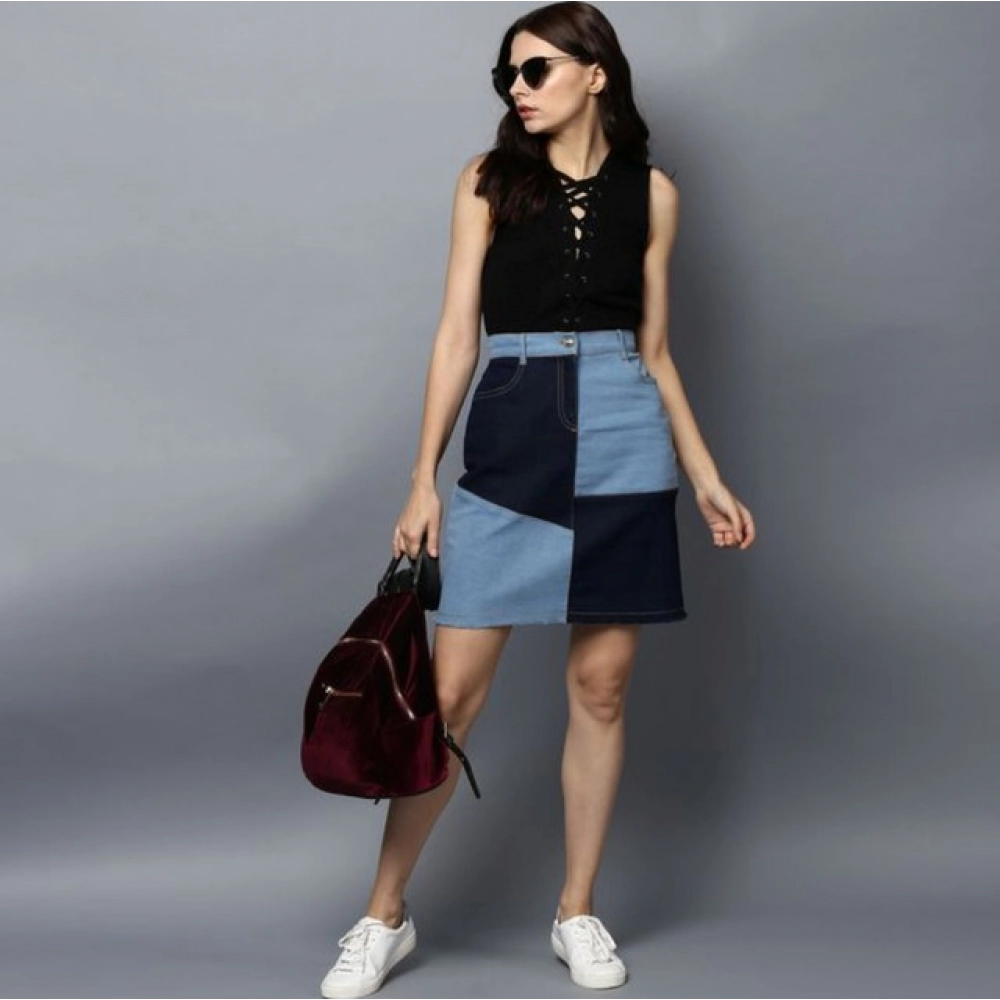 generic women's denim brick style buttoned skirt (blue) generic women's denim brick style buttoned skirt (blue)