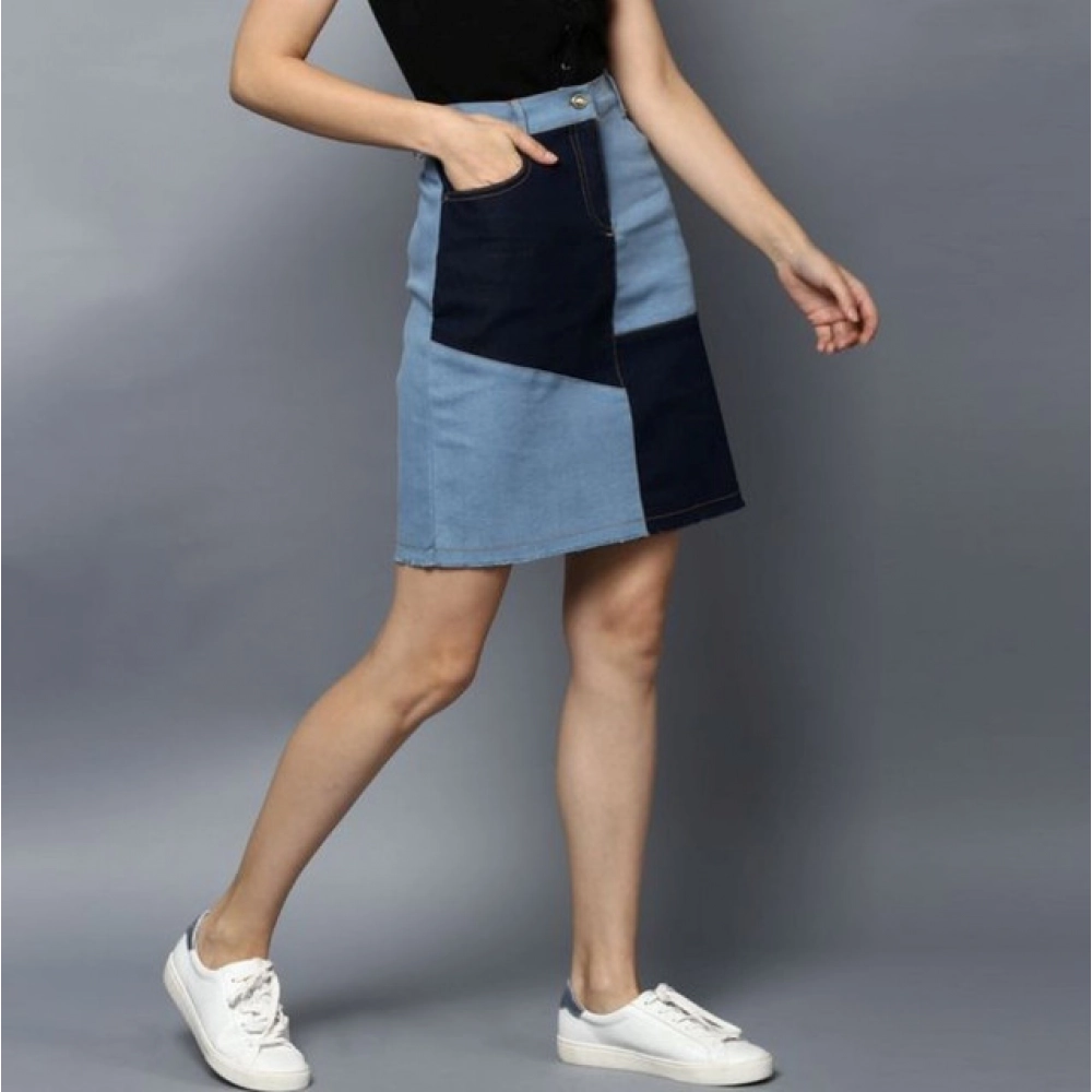 generic women's denim brick style buttoned skirt (blue) generic women's denim brick style buttoned skirt (blue)