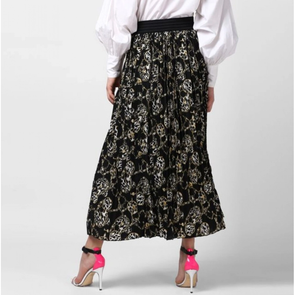 generic women's georgette chain print elasticated skirt (black cream) generic women's georgette chain print elasticated skirt (black cream)