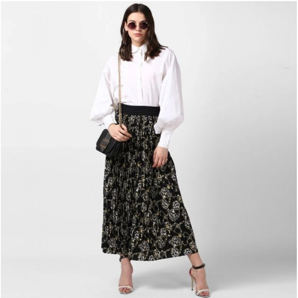 generic women's georgette chain print elasticated skirt (black cream) generic women's georgette chain print elasticated skirt (black cream)