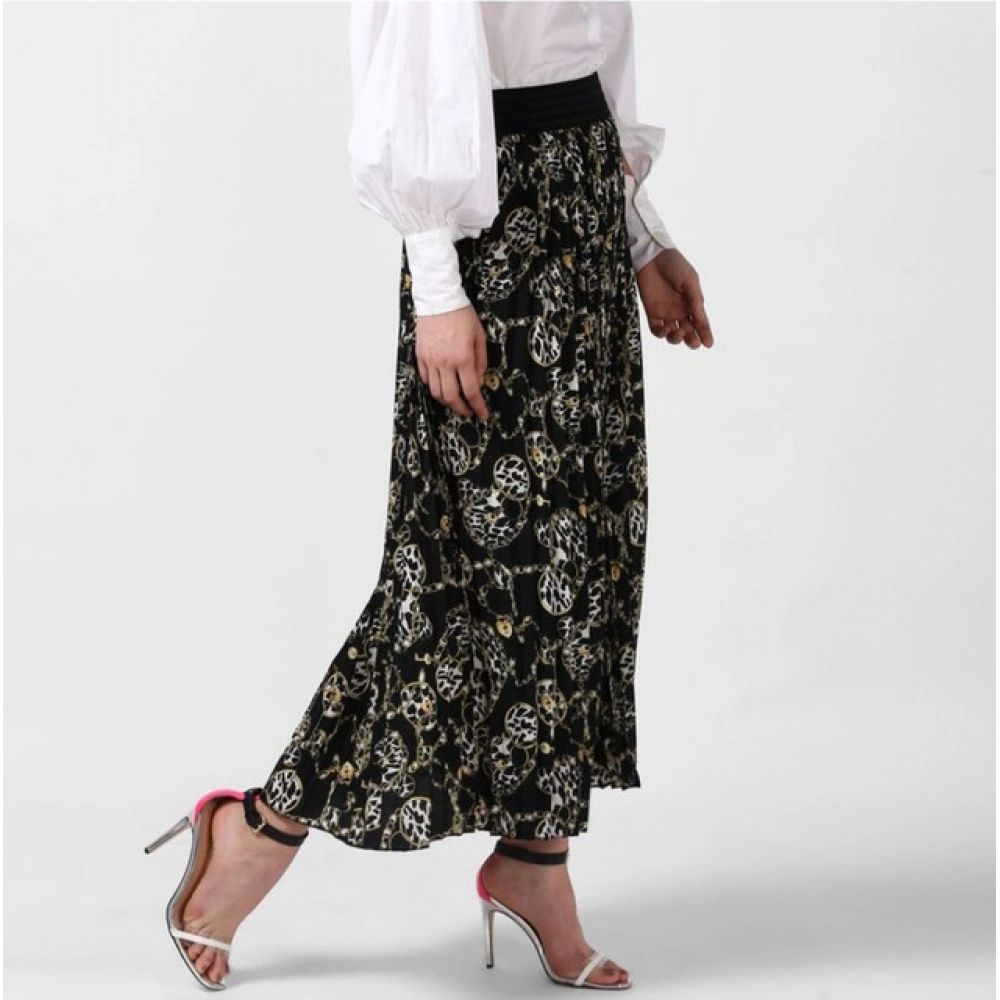 generic women's georgette chain print elasticated skirt (black cream) generic women's georgette chain print elasticated skirt (black cream)