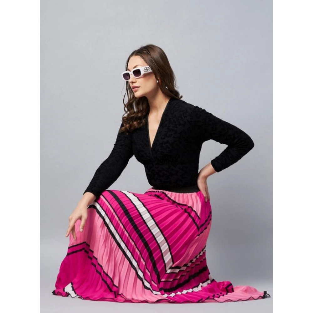 generic women's satin pleated elasticated skirt (pink) generic women's satin pleated elasticated skirt (pink)