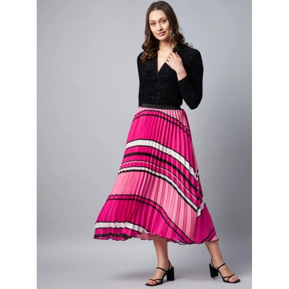 generic women's satin pleated elasticated skirt (pink) generic women's satin pleated elasticated skirt (pink)