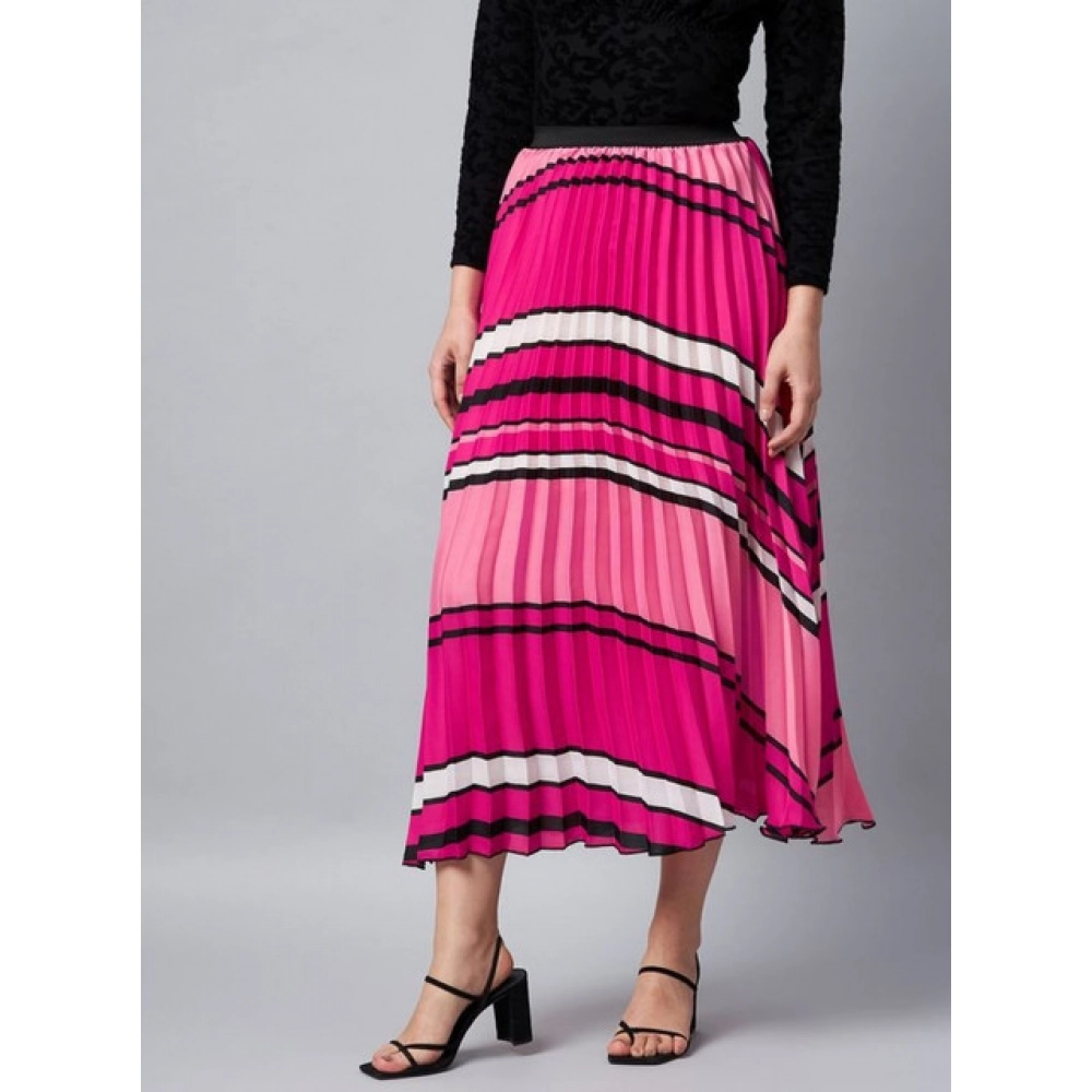 generic women's satin pleated elasticated skirt (pink) generic women's satin pleated elasticated skirt (pink)