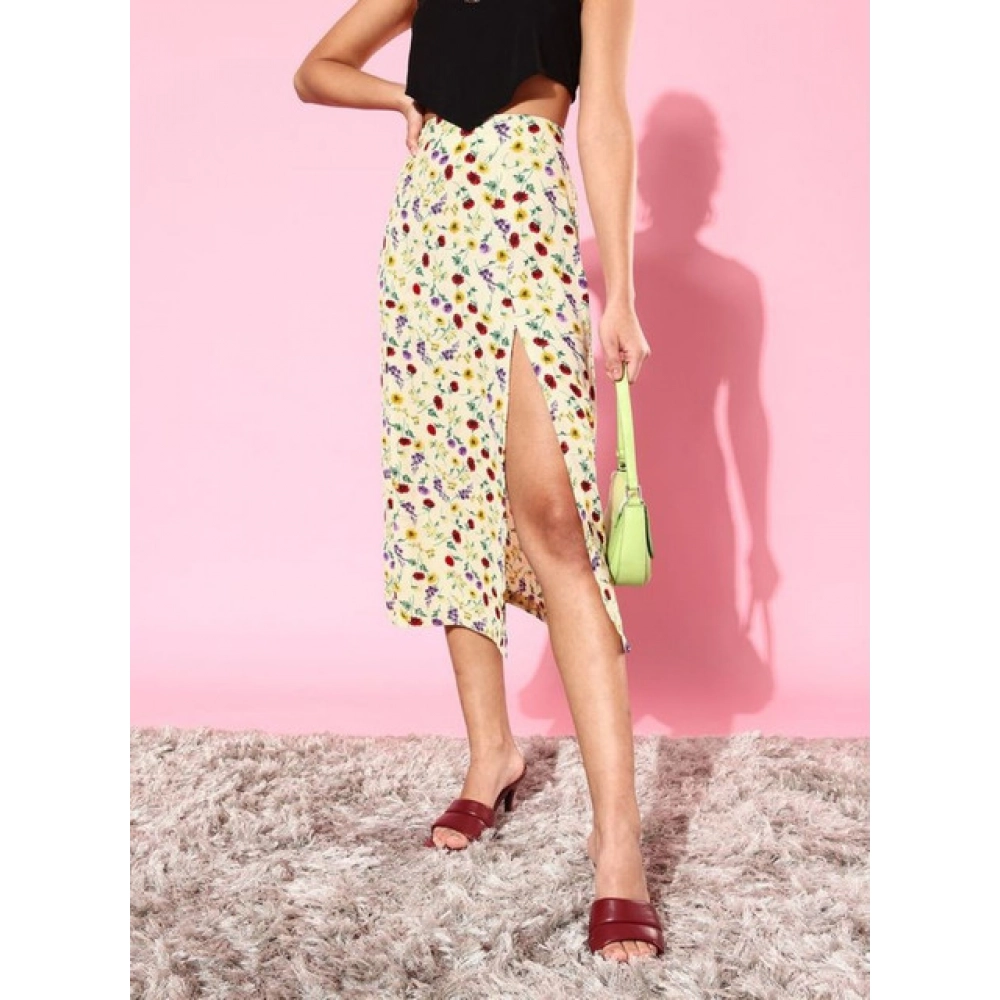 generic women's polyester floral side zip skirt (multicolor) generic women's polyester floral side zip skirt (multicolor)