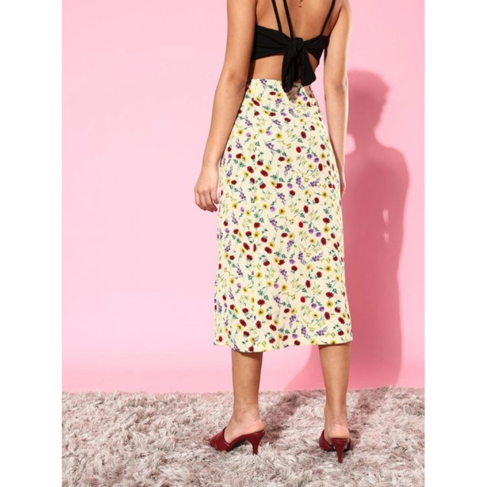 generic women's polyester floral side zip skirt (multicolor) generic women's polyester floral side zip skirt (multicolor)