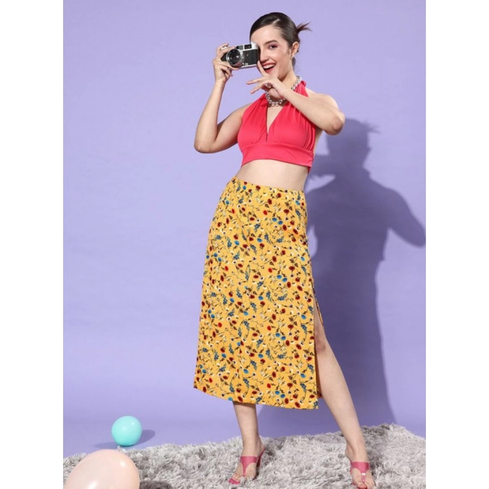 generic women's polyester floral side zip skirt (multicolor) generic women's polyester floral side zip skirt (multicolor)